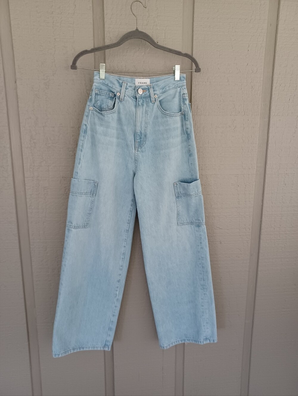 Frame Utility Cargo Wide Leg Jeans Size 25 Women's Cotton High Rise Pockets Blue